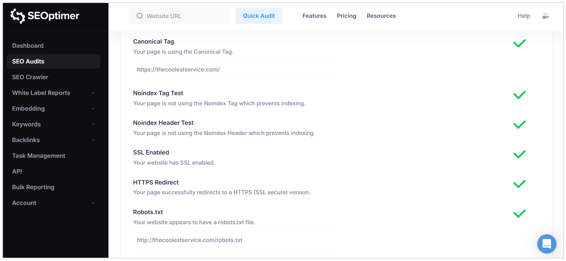 Tag checks in SEO audit